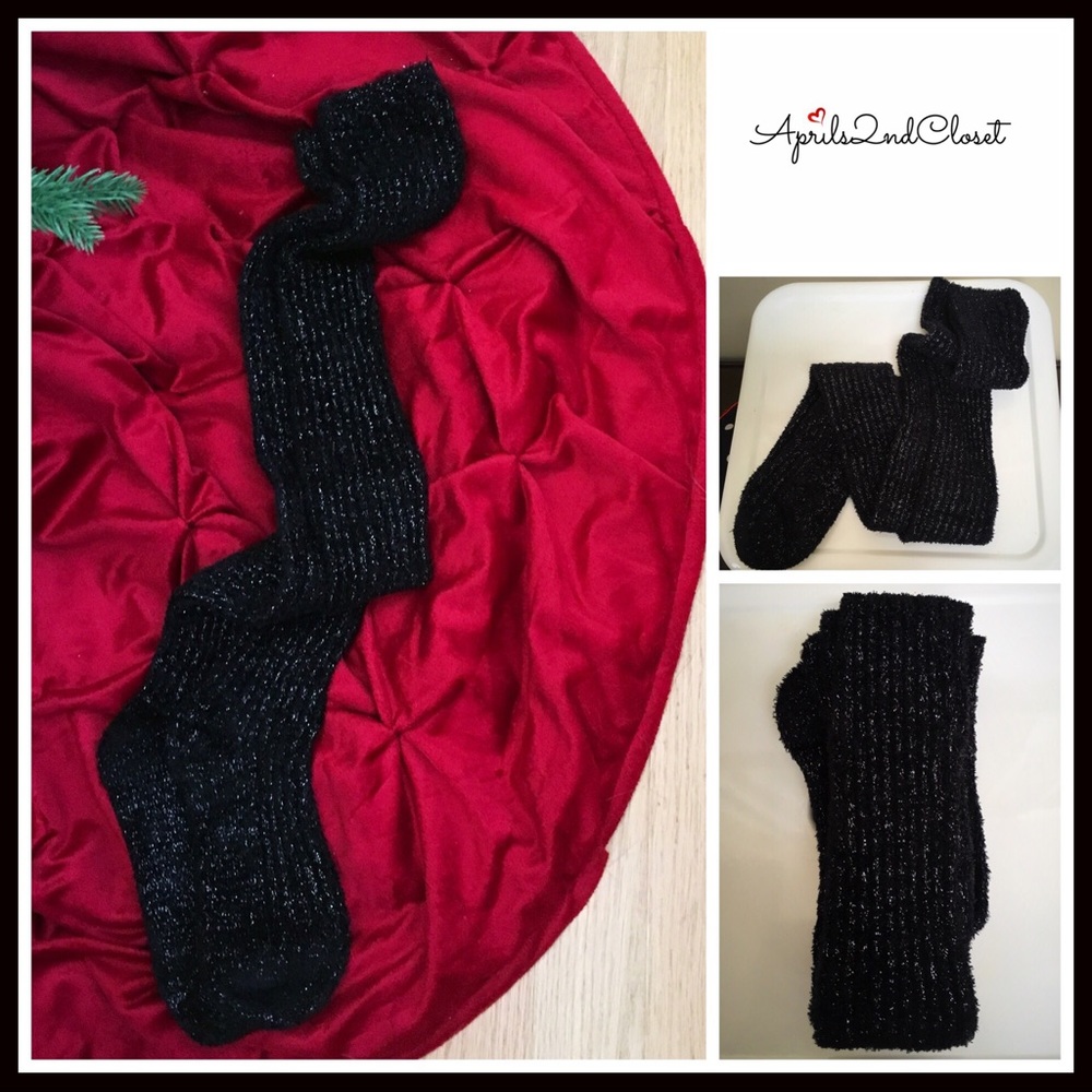 FREE PRESS BLACK METALLIC OVER THE KNEE TALL SOCKS - Picture 2 of 5